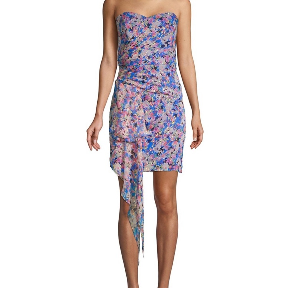 Shoshanna Tissa strapless floral metallic dress